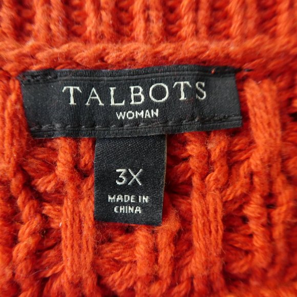 Talbots Woman 3DCable Knit Sweater Burnt Orange Oversized Ribbed Crewneck 3X - Picture 5 of 6